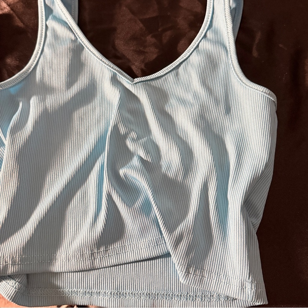 SHEIN Sky Blue Ribbed Top - Picture 2 of 4